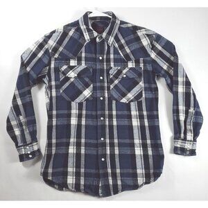 Five Brothers Flannel Shirt Mens Medium Blue White Pearl Snap Long Sleeve Heavy